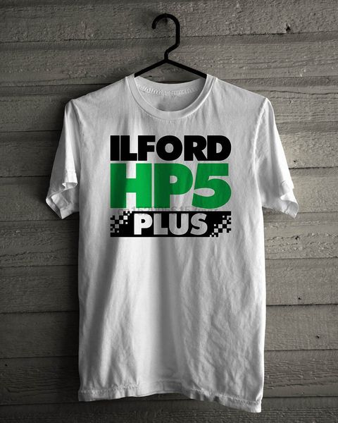 

ilford hp5 plus film logo professional white cotton t-shirt mens size s-5xl