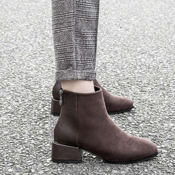 

ботильоны женская обувь 2020 новые моды твердые ботинки для женщин платформы сапоги на высоких каблуках zipper женской обуви плюс размер, Black