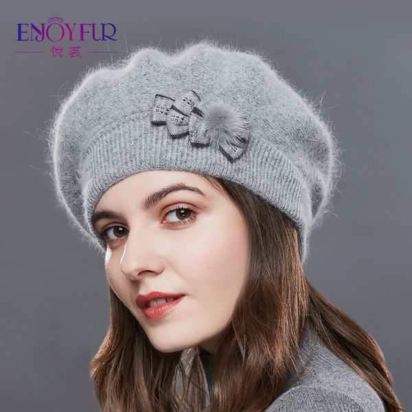

Beret women's fur hat autumn and winter fashion warm ear protection elegant wild Baotou hat, Blue;gray
