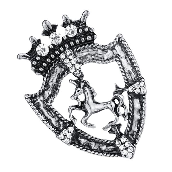 

vintage queen crown metal pin brooch crystal unicorn racing badge brooch, Gray