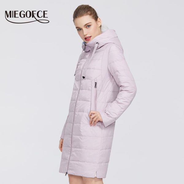 

miegofce 2020 designer spring collection women jacket with zipper and medium knee length resistant collar with hood women coat, Black