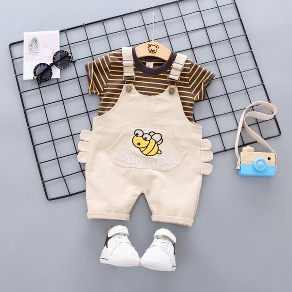 

summer toddler baby boys girls casual suit striped short sleeve t-shirt + pants 2pcs children outfits kg-142, White