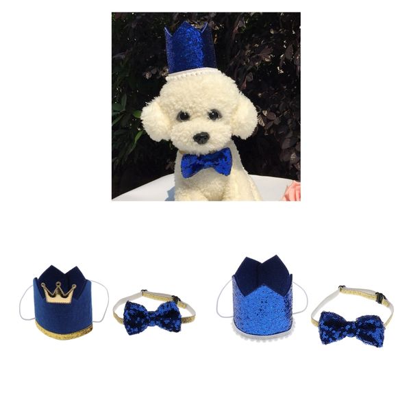 

2pcs pet cat dog festival decor headwear crown hat dogs birthday party bowknot