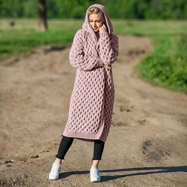 

hooded cardigan coat autumn winter warm long sleeve cloak outerwear 2020 new fashion women's thick knitted sweater plus size 3xl, White;black