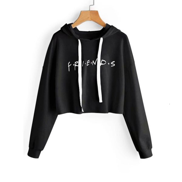 

friends letters printed long-sleeved short harajuku hoodie women 2020 autumn cute hoodie crop drop shipping, Black