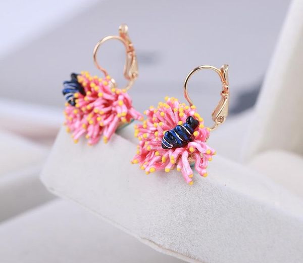 

enamel glaze unique marine plant pink coral fish earrings for women lovely romantic simple11, Golden;silver