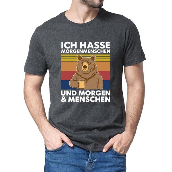 

new summer ich hasse morgenmenschen und morgen menschen bear vintage men's neck short sleeves cotton t-shirt women tee