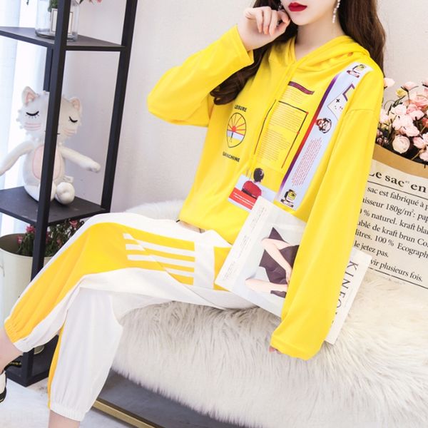 

sweatersweater sweater hooded pants two-piece set spring and autumn fashion all-match western style slimming long sleeve two-piece, Gray