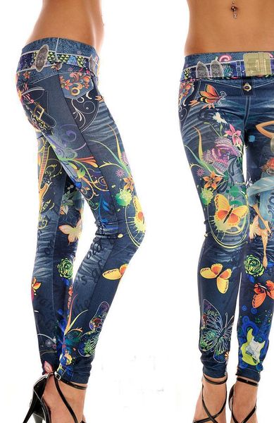 

новые поддельные hot spring женщины sexy жан jeggings мода печати эластичный тонкий леггинсы брюки женские узкие брюки, Black