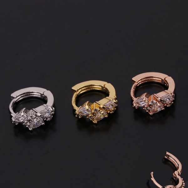 

hoop & huggie 1 pcs cute small simple mirco pave cz circle ear cuff hoops earring round closed clip ears jewelry, Golden;silver