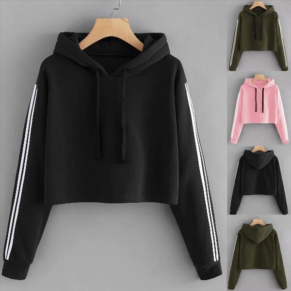 

hoodies sweatshirt women ladies striped long sleeve pullovers jumper casual solid hooded female coat poleron mujer moletom, Black