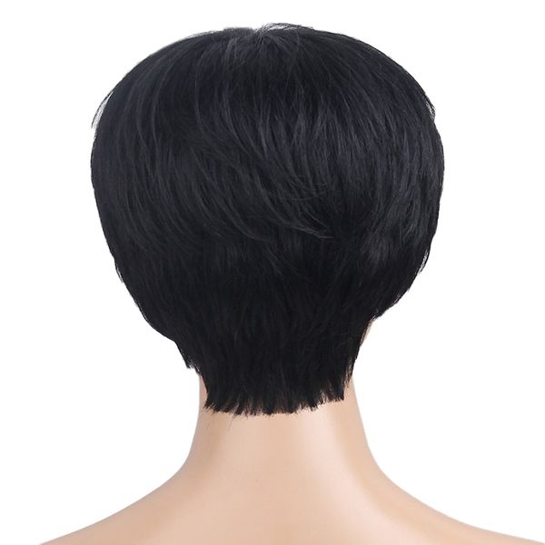 

fashion pixie silky natural short layered human hair cosplay wigs&flat bang, Black