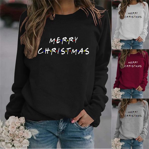 

women's hoodies & sweatshirts christmas women's sweater merry christmas letter print round neck long sleeve sweater, Black