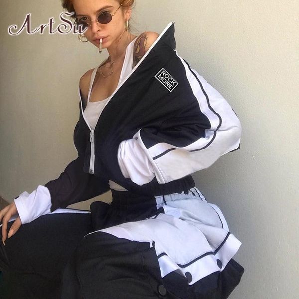 

Casual Basic Bomber Jacket Women Autumn Letter Embroidery Short Coat Woman Patchwork Stripes Fall Female Jackets ASCO20365