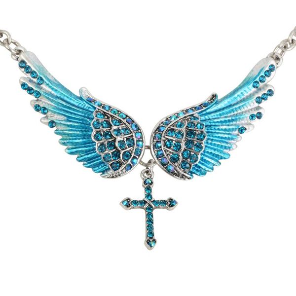 

pendant necklaces yacq angel cross choker necklace guardian biker crystal goth jewelry gift for women silver color nc08 drop (18+2)"