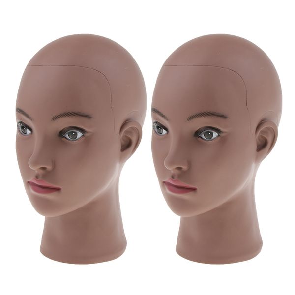 

2pcs головка манекена brown женского pro косметология парик дисплей ожерелье модель, White