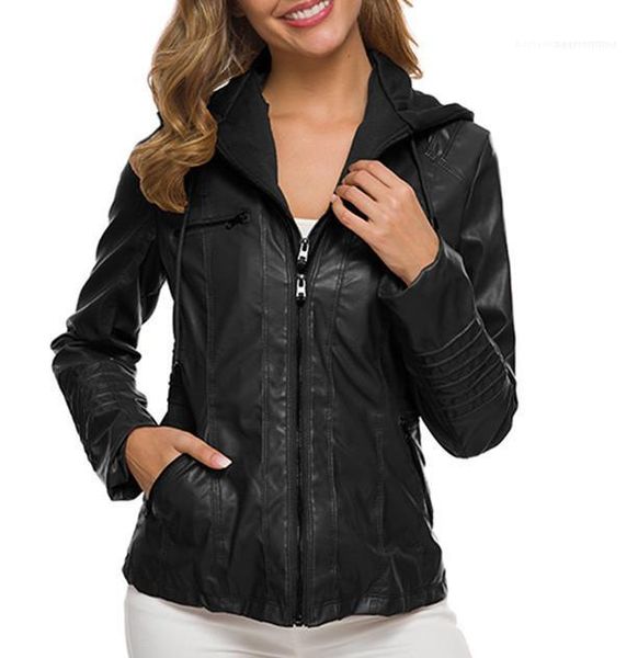 

casual apparel women fashion designer leather coat spring zipper outerwear personality long sleeve detachable leather jacket womens, Black