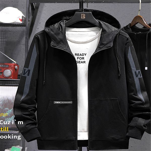 

2020 autumn men's sports jacket hooded mid-length jacket with hat large size cotton sportswear cardigan long-sleeved xl-8xl, Black;brown