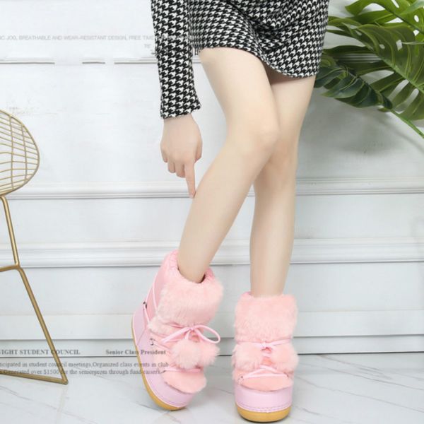 

swonco 27-42 girl and mother snow boots shoes skid-proof space boots winter shoes platform 2020 female pink/black ball