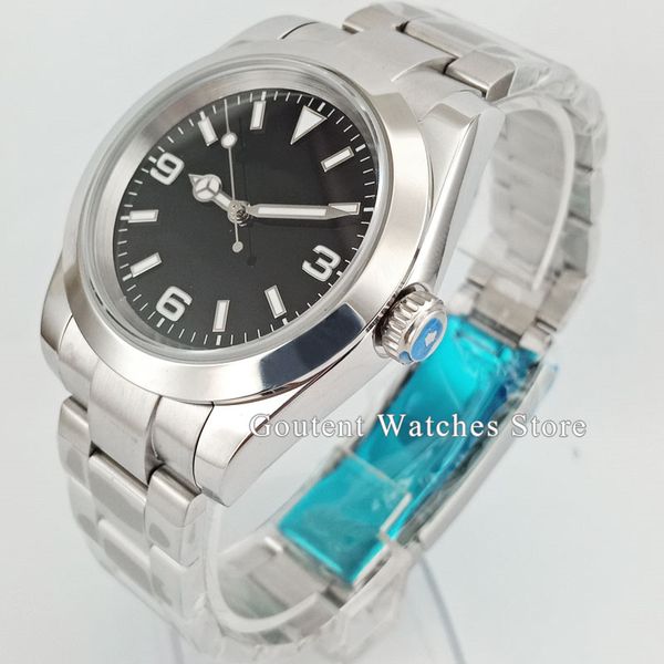 

wristwatches 40mm bliger/sterile watch stainless steel silver crown case luminous miyota8215 automatic movement mens wristwatch, Slivery;brown