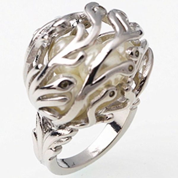 

wedding rings creative hollow vintage pattern with pearls for women rotating jewelry engagement, Slivery;golden