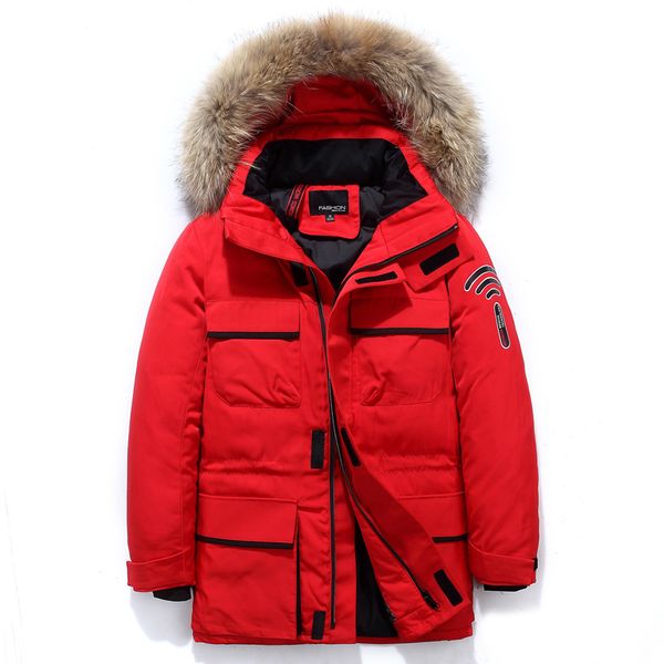 

russia winter 90% white duck long down jacket parkas men raccoon fur hooded windproof waterproof coat man overcoat 4xl, Black