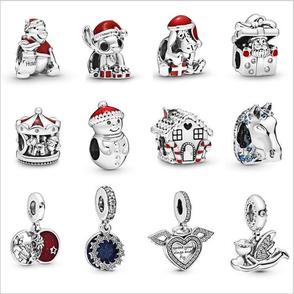 Weihnachts-Charm-Armband, Perlenornamente, 925er Sterlingsilber, Weihnachtsmann, Schneemann, Perlen, DIY-Schmuckzubehör, Einzelhandel und Großhandel