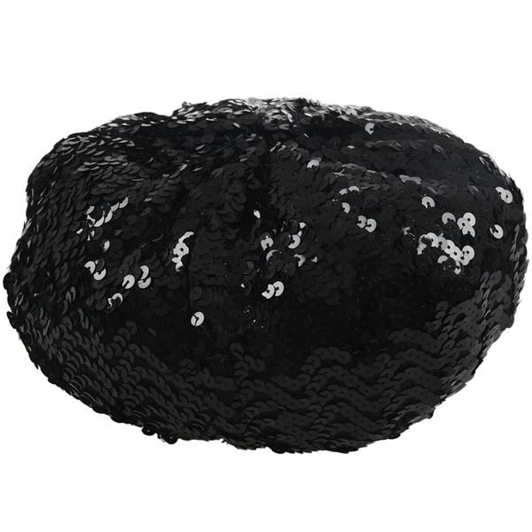 

lady costume stretch sparkly shining sequin beret beanie hat black, Blue;gray