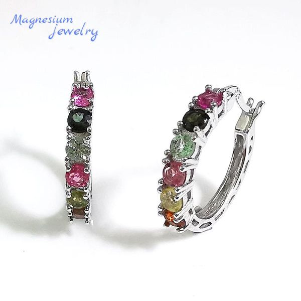 

magnesium natural multicolor tourmaline gemstone earrings small hoop earring for women friends good fine jewelry gift boxes, Golden;silver