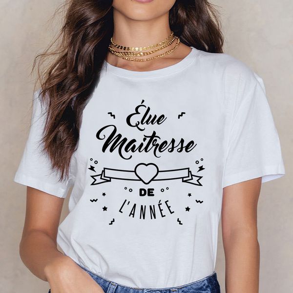 

t shirt women elue maitresse de lannee fashion white print female shirt