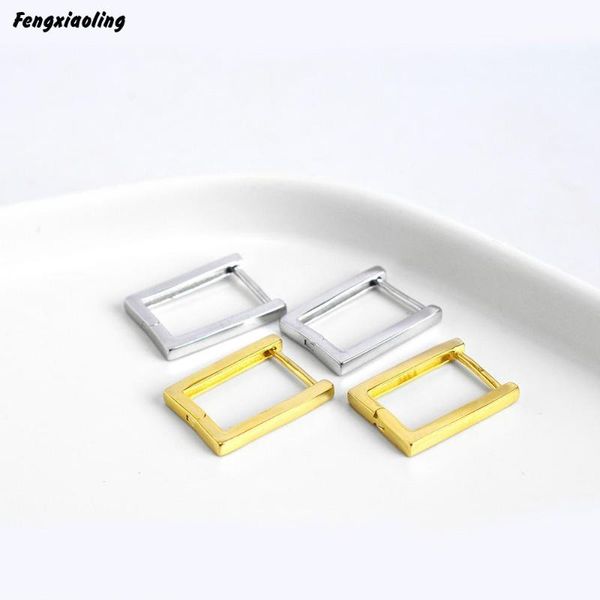 

hoop & huggie fengxiaoling fashion real 925 sterling silver geometric rectangle earrings for women fine jewelry cute accessories 2021, Golden;silver