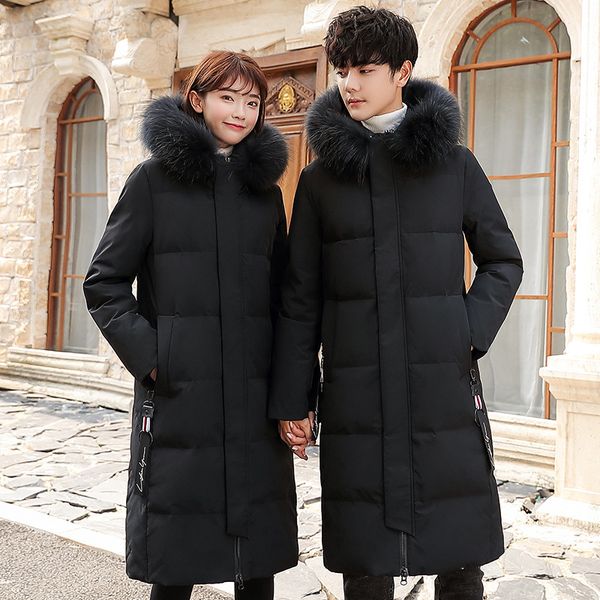 

new style yufeng men's medium and long down jacket youth over knee heavy coat for men and women, Black