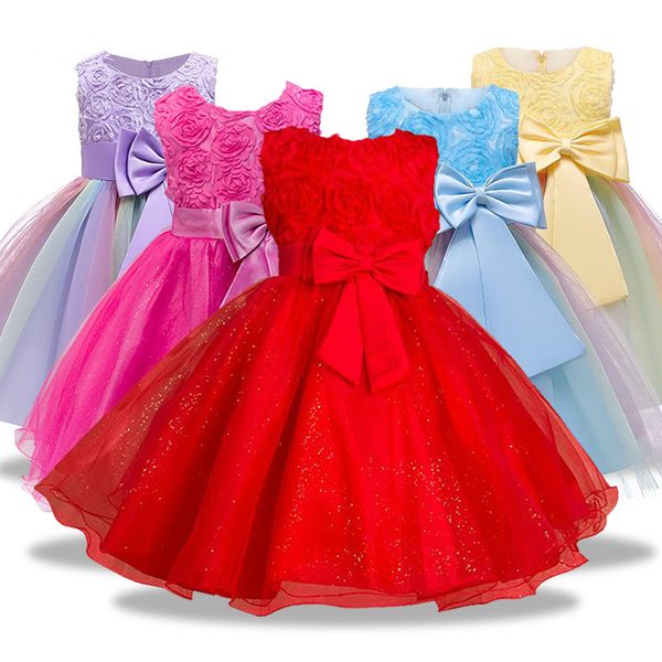 

christmas princess flower girl dress summertutu wedding birthday party dresses for girls bowknot dress children party vestido, Red;yellow