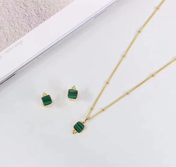 

nature square malachite stone pendant choker necklace england brand jewelry, Silver