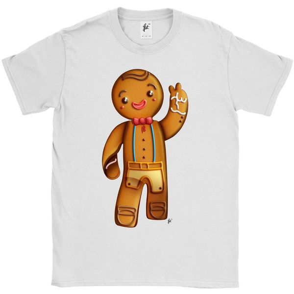 

happy gingerbread man smiling & waving mens t-shirt comfortable t shirt casual short sleeve print tees wholesale