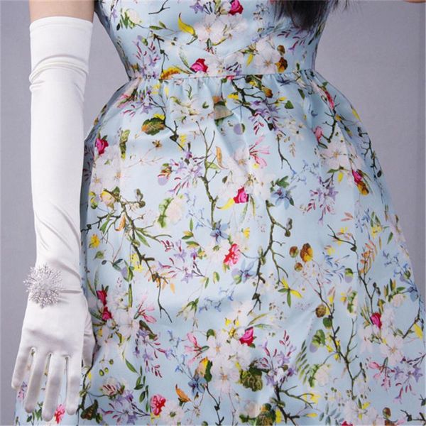 

five fingers gloves 2021 fashion ladies elastic mercerized satin pure white beige black long elbow sunscreen retro tb30, Blue;gray