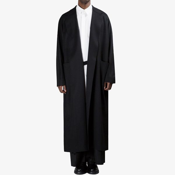 

men's wool & blends black simple falling shoulder loose fringed extra long profile autumn/winter woolen coat