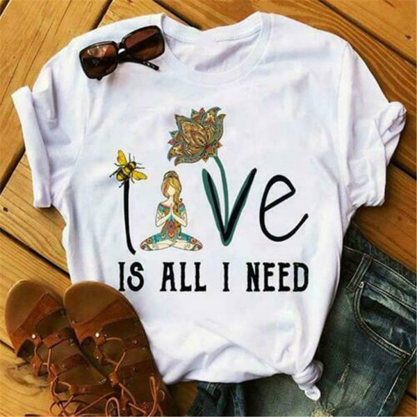 

yoga girl love is all i need ladies t-shirt cotton s-3xl fashion tee shirt