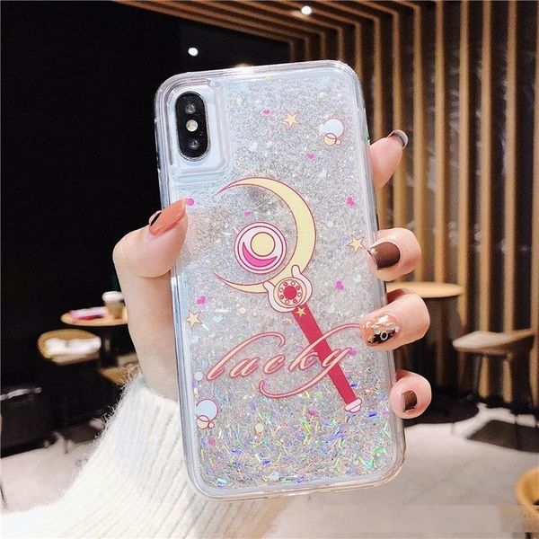 

shiny quicksand liquid plastic tpu case for iphone xs max/xr 6/7/8 plus bling glitter gold foil star phone skin cover for girl