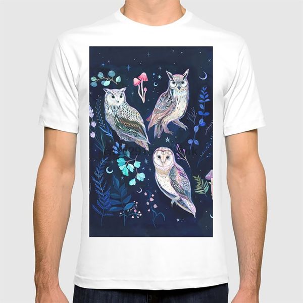 

night owls t shirt gouache paint owl cosmic mushroom star moon night nocturnal barn owl