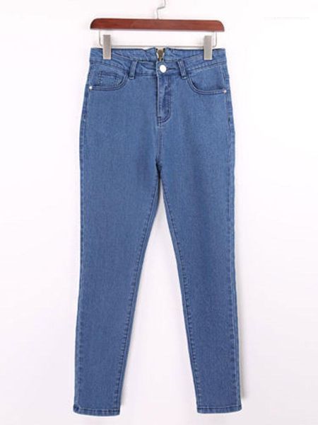 

zipper design hip-lifting high waisted elastic skinny jeans designer women jeans new women designer jeans fashion, Blue