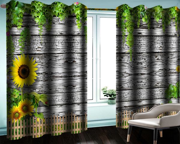 

3d modern curtain 3d curtain design for bedroom retro shabby wooden wall flower hd digital print 3d floral practical fine curtain