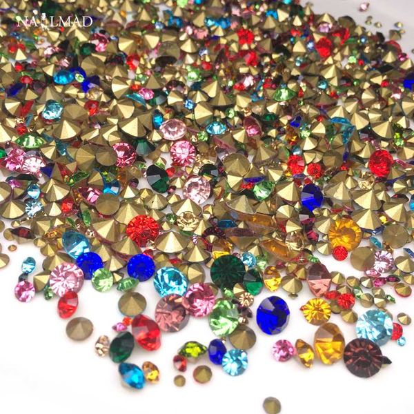 

nail art decorations 1bag 20gram colorful crystal rhinestones ab sharp bottom 1mm-6mm multi-size glass strass stones, Silver;gold