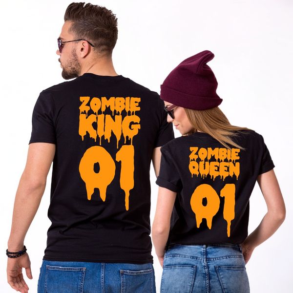 

2020 new fashion mens cool o neck t-shirt halloween zombie king queen couple shirts holiday couple tee shirt