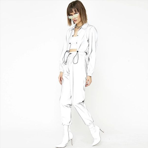 

новая reflective стоимость женщины моды полный рукава turn вниз кнопка воротник кулиской outfit женский street casual куртки, Black;brown