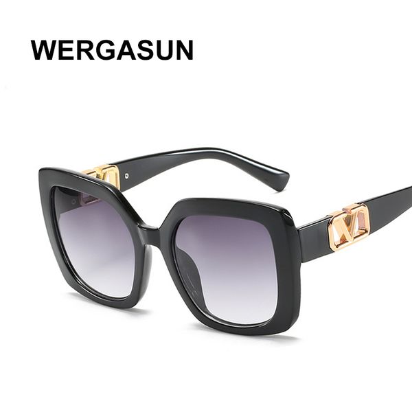 

wergasun oversize square sunglasses women vintage black big frame sun galsses black shades fashion gafas de sol, White;black