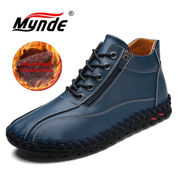 

winter men's boots plush warm men's snow boots fashion split leather ankle outdoor non-slip motorcycle, Black