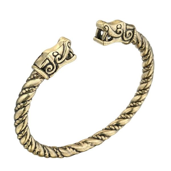 

bangle est fashion handmade opening vikings of midgard bangles double wolf faucet head bracelet two-headed men, Black