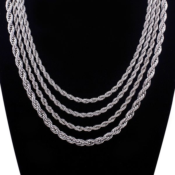 

in bulk 5pcs stainless steel singapore twist chain necklace 4mm 22''-30'' fashion gifts jewelry, Silver