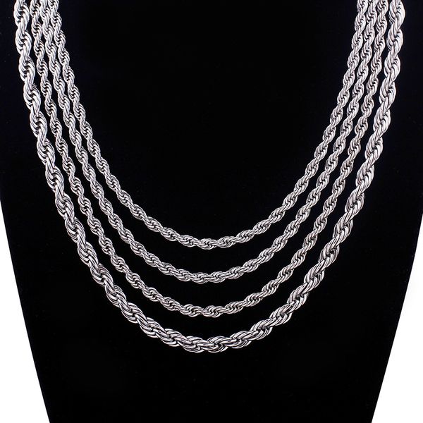 

in bulk 5pcs stainless steel singapore twist chain necklace 4mm 22''-30'' fashion gifts jewelry, Silver